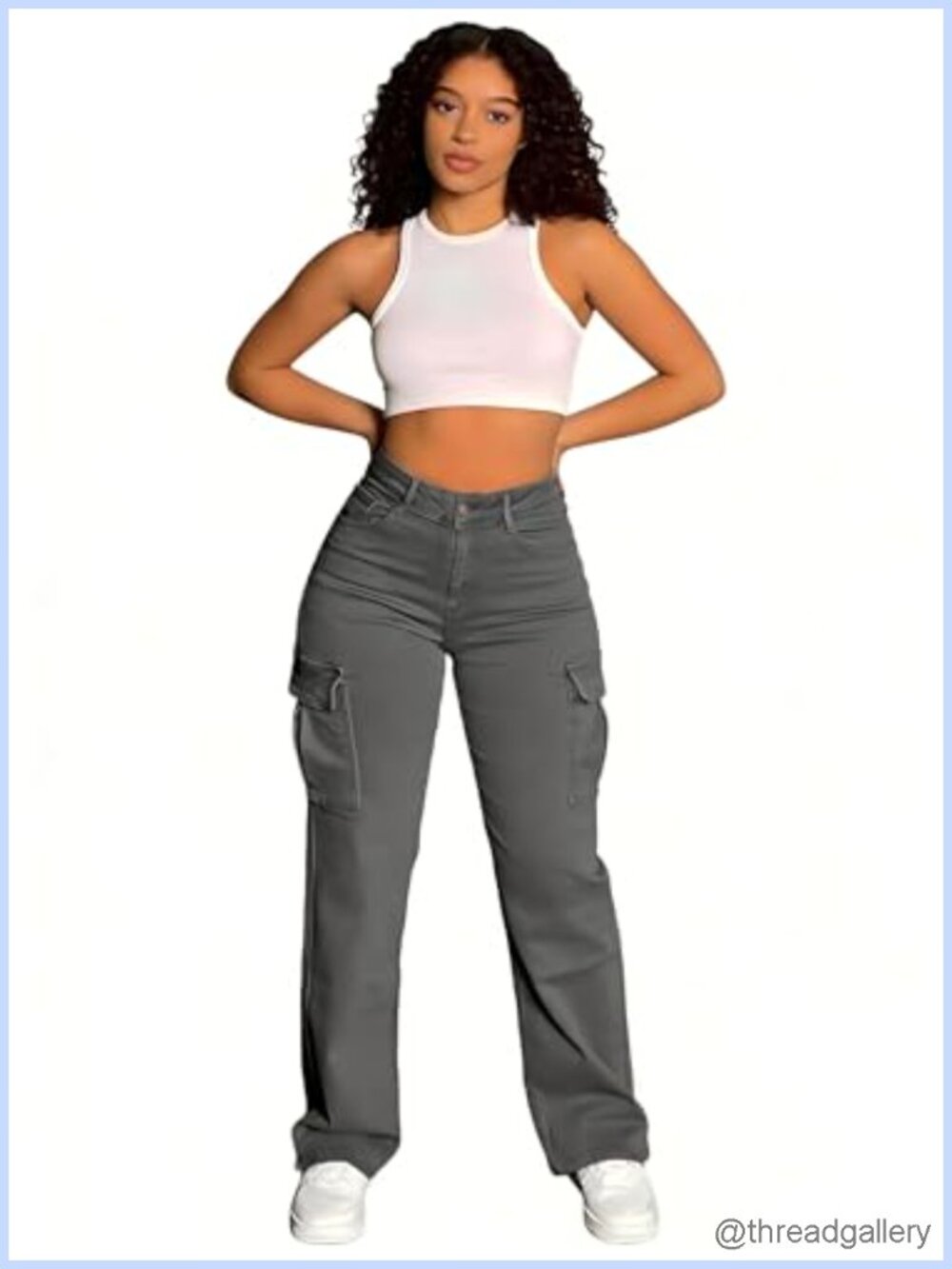 High Rise Cargo Pants Relaxed Straight Leg Lightweight Travel Work